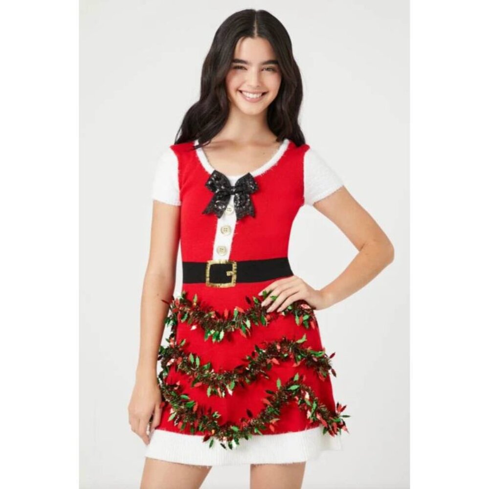 Tinsel Garland Santa Mini Dress Women's Size LARGE holiday christmas x-mas mrs
